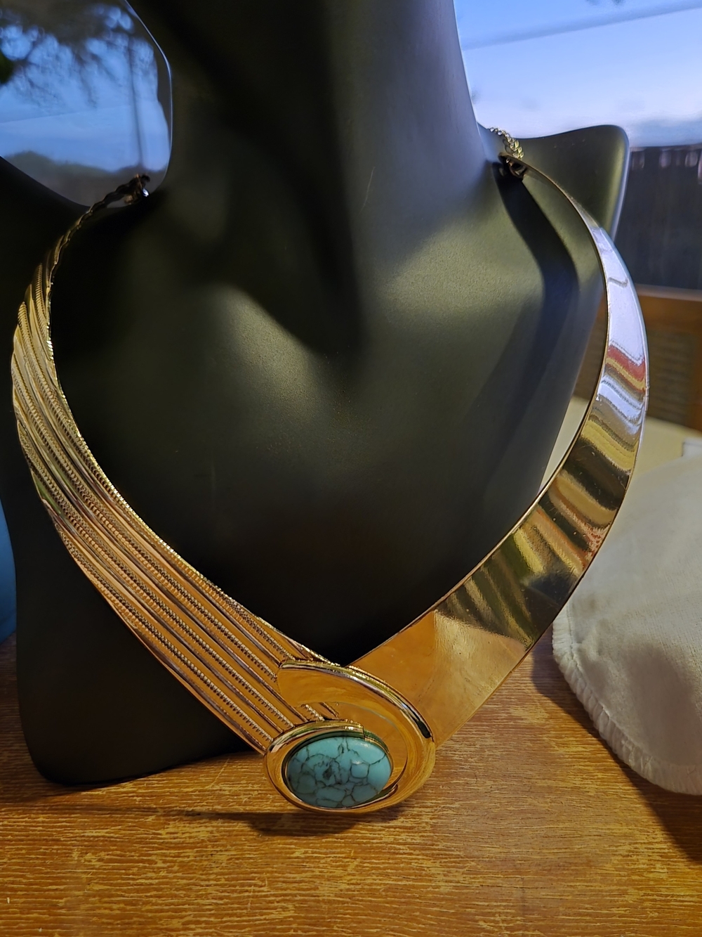 Gold Collar Necklace with Turquoise Accent